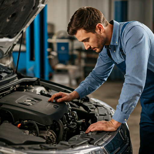 Mechaniker überprüft einen Automotor